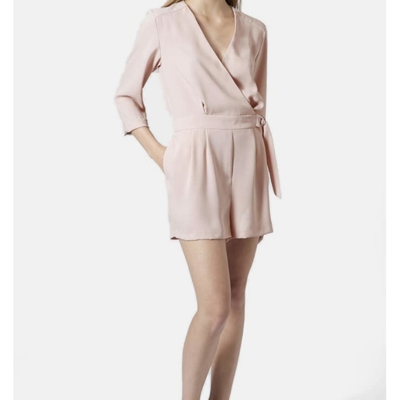 TOPSHOP Minimalist Effortless Wrap Front Romper Size 6 Pink - Picture 2 of 13
